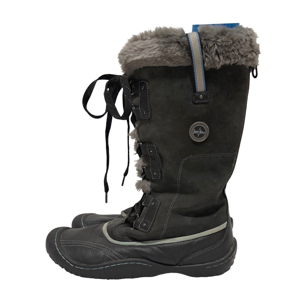 JBU Jambu Nomad Suede Lace Up Winter Boots Womens 10 Gray Faux Fur Rain Snow